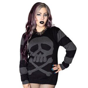 Unisex Harlock Striped Skull Sweater 100% Cotton Knit S-M-L-XL-2XL-3XL NWT